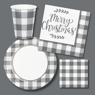 Merry Christmas - Grey Buffalo Plaid Tableware Bundle