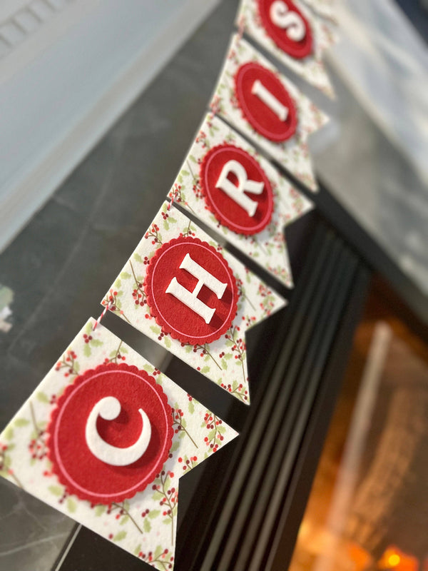 Merry Christmas Holly Felt Banner | Oh So Fancy Party