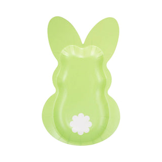 Green bunny-shaped inflatable pool float on a white background