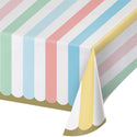 Striped tablecloth with pastel colors on a white background