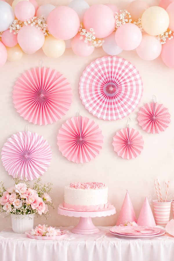 Pink Party Fans - Set of 6