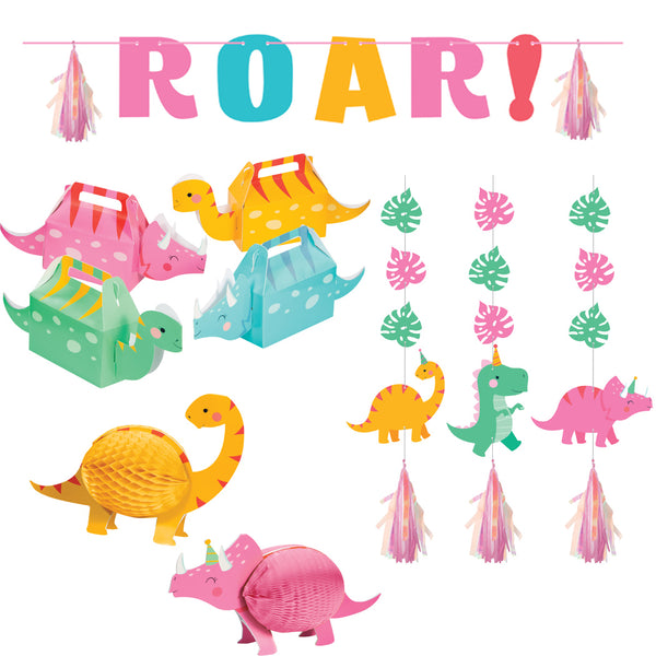 Pink Dino Party Decoration Bundle
