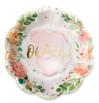 Pink Floral Oh Baby Shower Dessert Plates