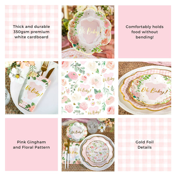 Pink Floral Baby Shower Tableware Set | Oh So Fancy Party
