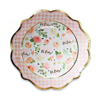 Pink Floral Oh Baby Shower Plates