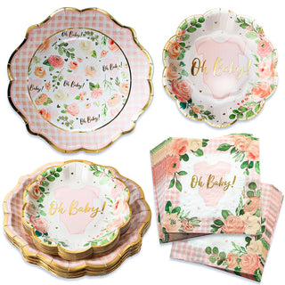 Pink Floral Baby Shower Tableware Set | Oh So Fancy Party
