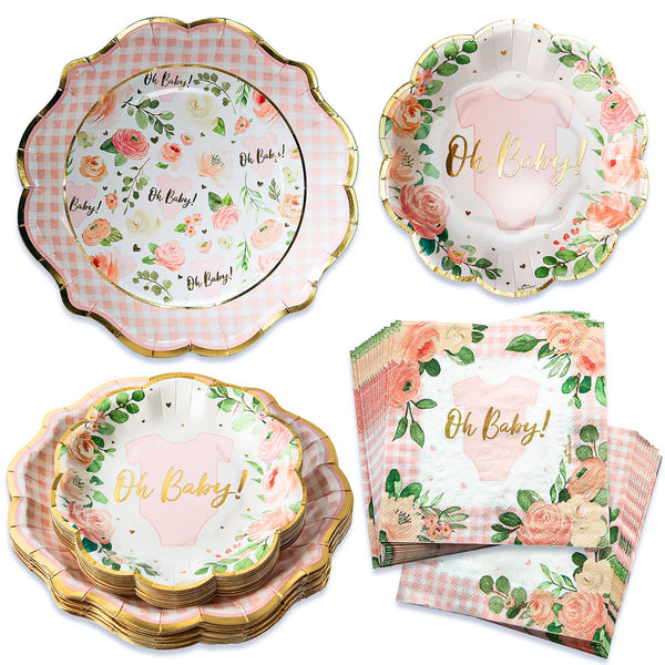 Pink Floral Baby Shower Tableware Set | Oh So Fancy Party