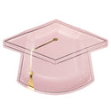 Pink graduation cap with gold tassel on a white background