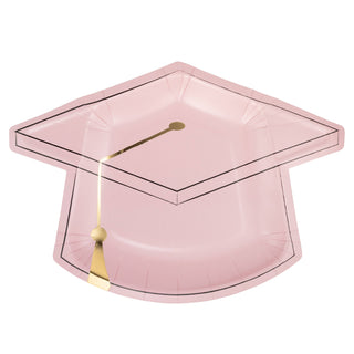 Pink graduation cap with gold tassel on a white background