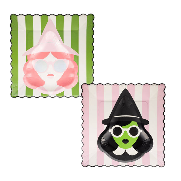Pink and Green Striped Witch Plates
