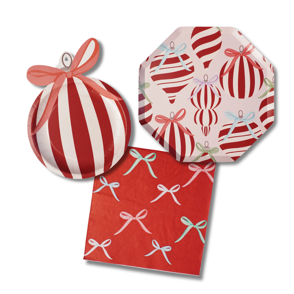 Red & White Christmas Ornament Tableware Bundle