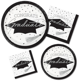 Congrats Graduate Silver & Black 108 Piece Tableware Bundle