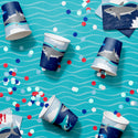 Shark Cups on a wavy background