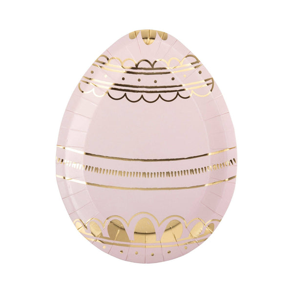 Decorative pink egg with gold lines on a white background