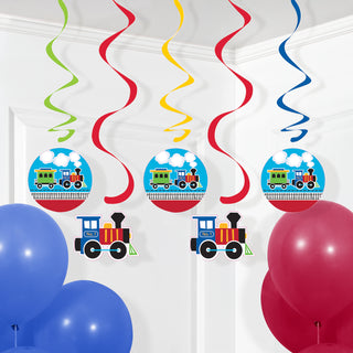 All Aboard Train Hanging Swirl Decorations