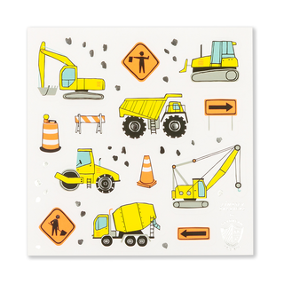 Sticker sheet with colorful construction vehicle illustrations on a white background