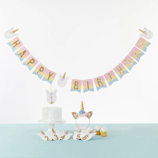 Gold Glitter Unicorn Happy Birthday Set