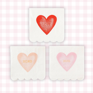 Watercolor Heart Scallop Cocktail Napkin Set