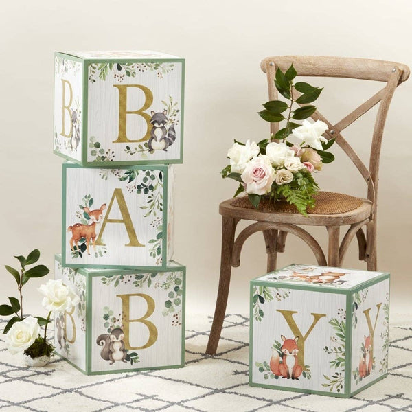 Woodland Baby Block Baby Shower Decor Set - Oh So Fancy Party