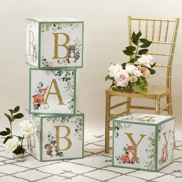 Woodland Baby Block Baby Shower Decor Set - Oh So Fancy Party