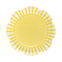 Yellow plate with white stripes on a white background