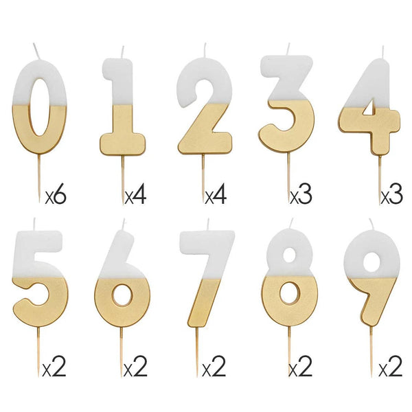 White & Gold Number Candles | Individual Birthday Cake Candles