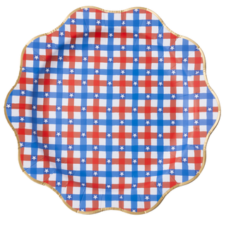 RED & BLUE GINGHAM STAR DINNER PLATES