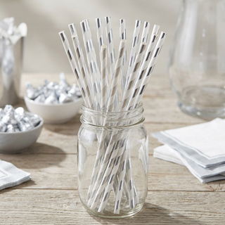 Silver Striped Paper Straws