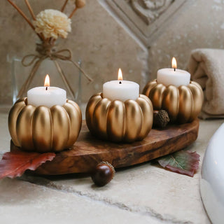 2-in-1 Pumpkin Tealight/Candlestick Holder (Set of 6) - Gold
