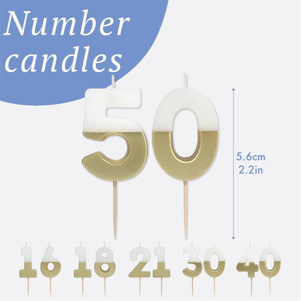 White & Gold Milestone Candles Set | Cake Candles