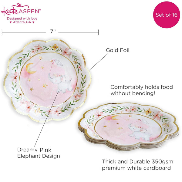 Elephant Baby Shower 7” Plates - Pink