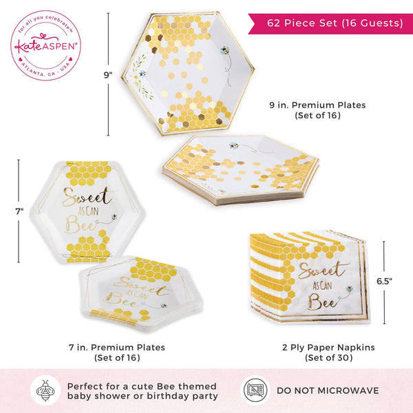 Complete Sweet As Can Bee Baby Shower 207 Piece Bundle - 16 Guests