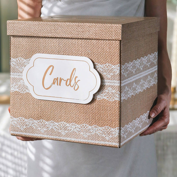 Rustic Elegance Wedding and Party Card Box - Burlap and Lace