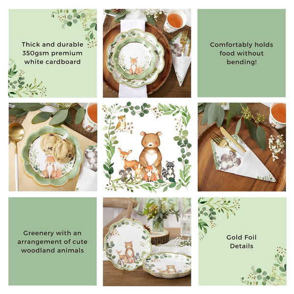 Woodland Baby Shower Tableware 78 Piece Bundle with Cups