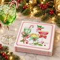 Candy Canes & Cocktails napkin stack with a festive green drink