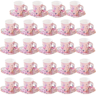 Pink Floral Paper Teacup with Saucer – Tea Party Table Decor