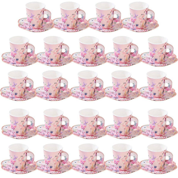 Pink Floral Paper Teacup with Saucer – Tea Party Table Decor