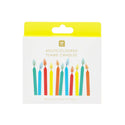 Pack of multicolored flame candles with a yellow top on a white background
