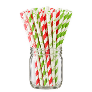Christmas straw mix in a clear mason jar with a transparent background