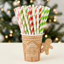 Christmas straw mix using the four supplied product photos in a gingerbread cup
