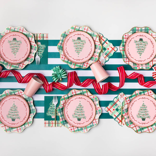 Christmas Floral Swan Print Large Green Napkins (Set of 20)
