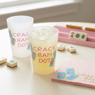 Crack Bam Dot frosted cups and matching cocktail napkins styled for mahjong night