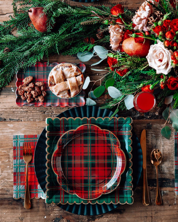 Green Plaid Christmas 10" Square Dinner Plates
