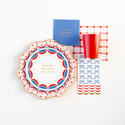 RED & BLUE GINGHAM STAR DINNER PLATES
