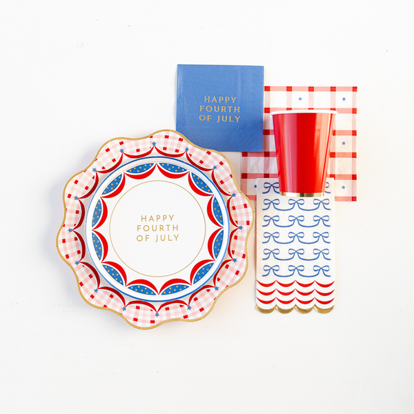 RED & BLUE GINGHAM STAR DINNER PLATES