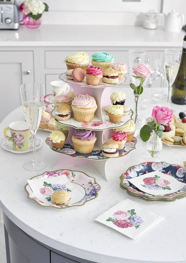 3 Tier Floral 2-Sided Cupcake Stand