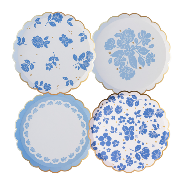 ELEGANT BLUE & GOLD BOW DINNER PLATES