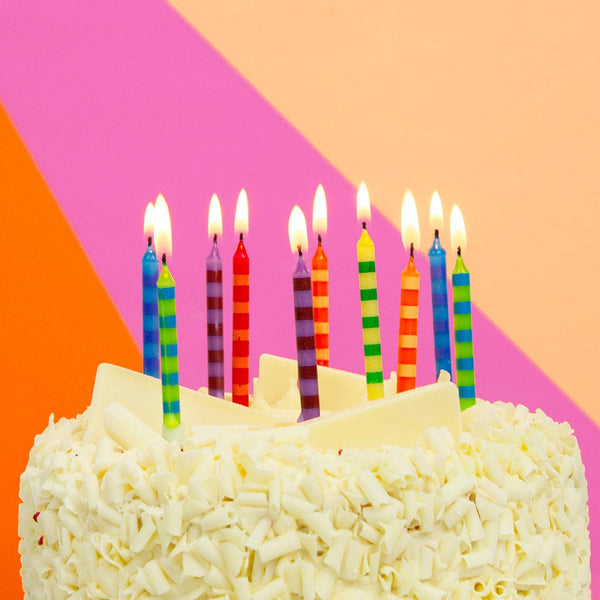 Striped Multicolor Candles - 24 Pack | Cake Candles