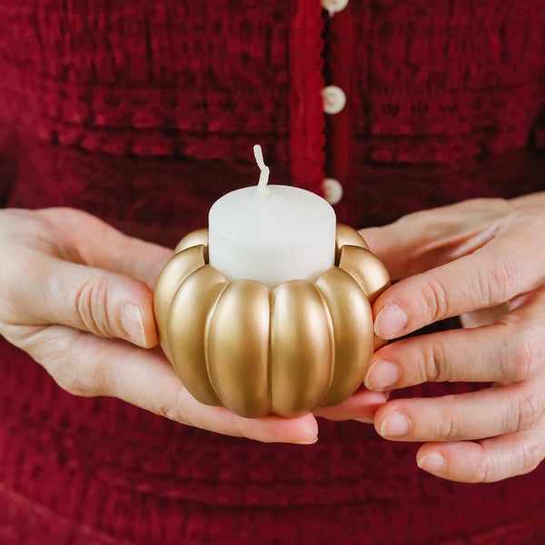 2-in-1 Pumpkin Tealight/Candlestick Holder (Set of 6) - Gold