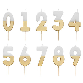 White & Gold Number Candles | Individual Birthday Cake Candles